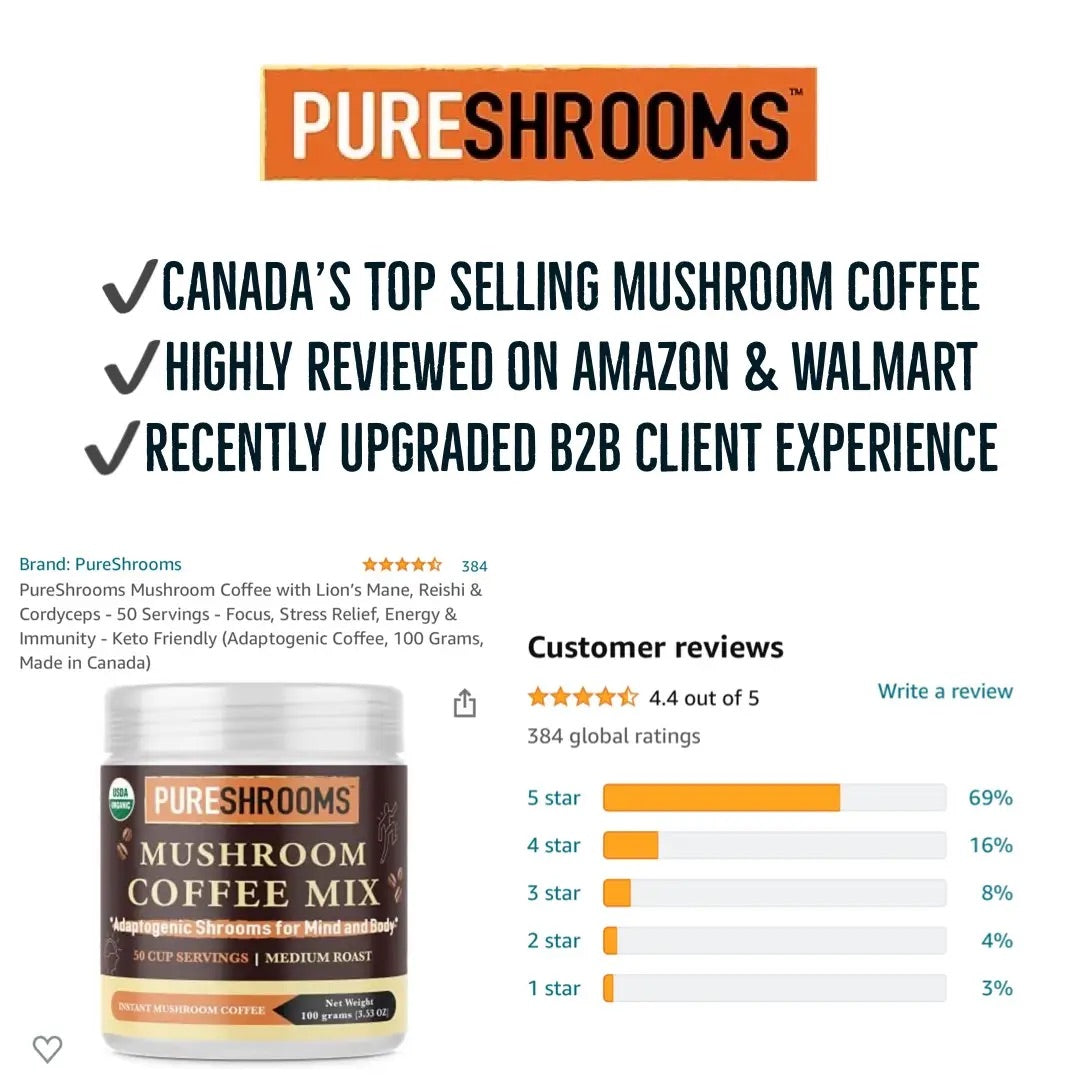 PURESHROOMS - Mushroom Decaf Coffee w/ Lion’s Mane & Cordyceps - Mushroom Coffee & Tea