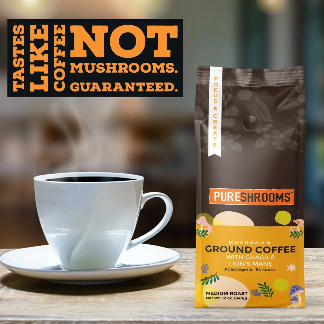 PureShrooms Focus & Create Mushroom Ground Coffee - Mushroom Coffee & Tea