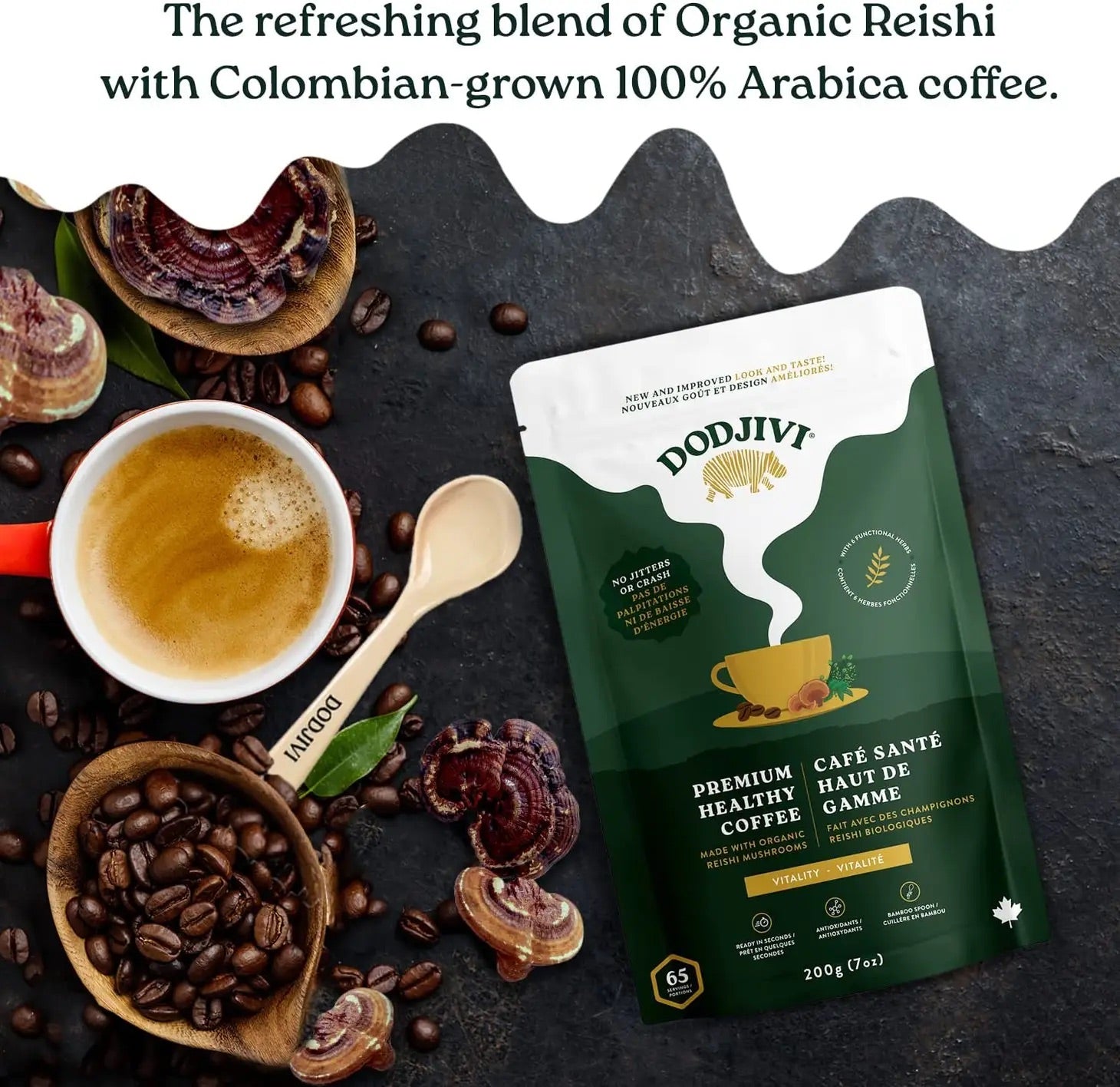 Dodjivi Organic Reishi Mushroom Coffee Blend - 65 Servings - Mushroom Coffee & Tea