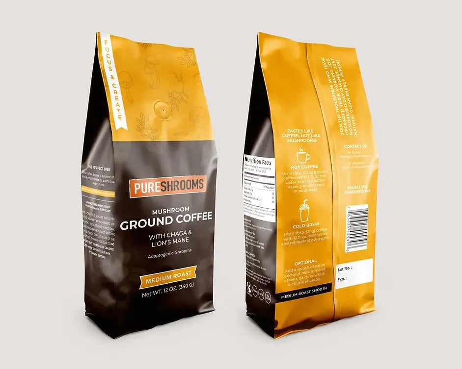 PureShrooms Focus & Create Mushroom Ground Coffee - Mushroom Coffee & Tea