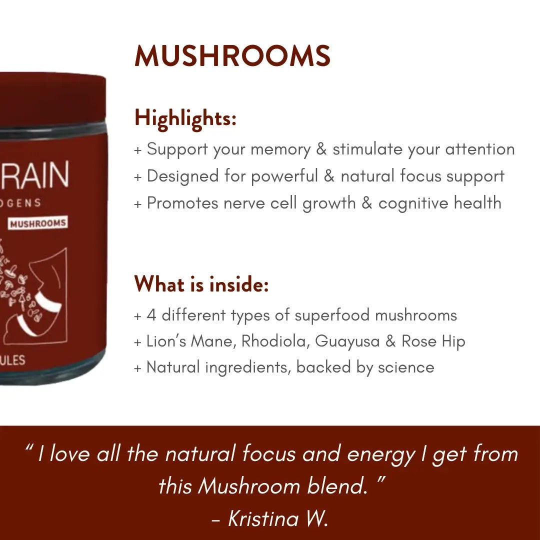 Mushroom Capsules: Lion's Mane & Nootropics for Calm, Focus - Mushroom Coffee & Tea