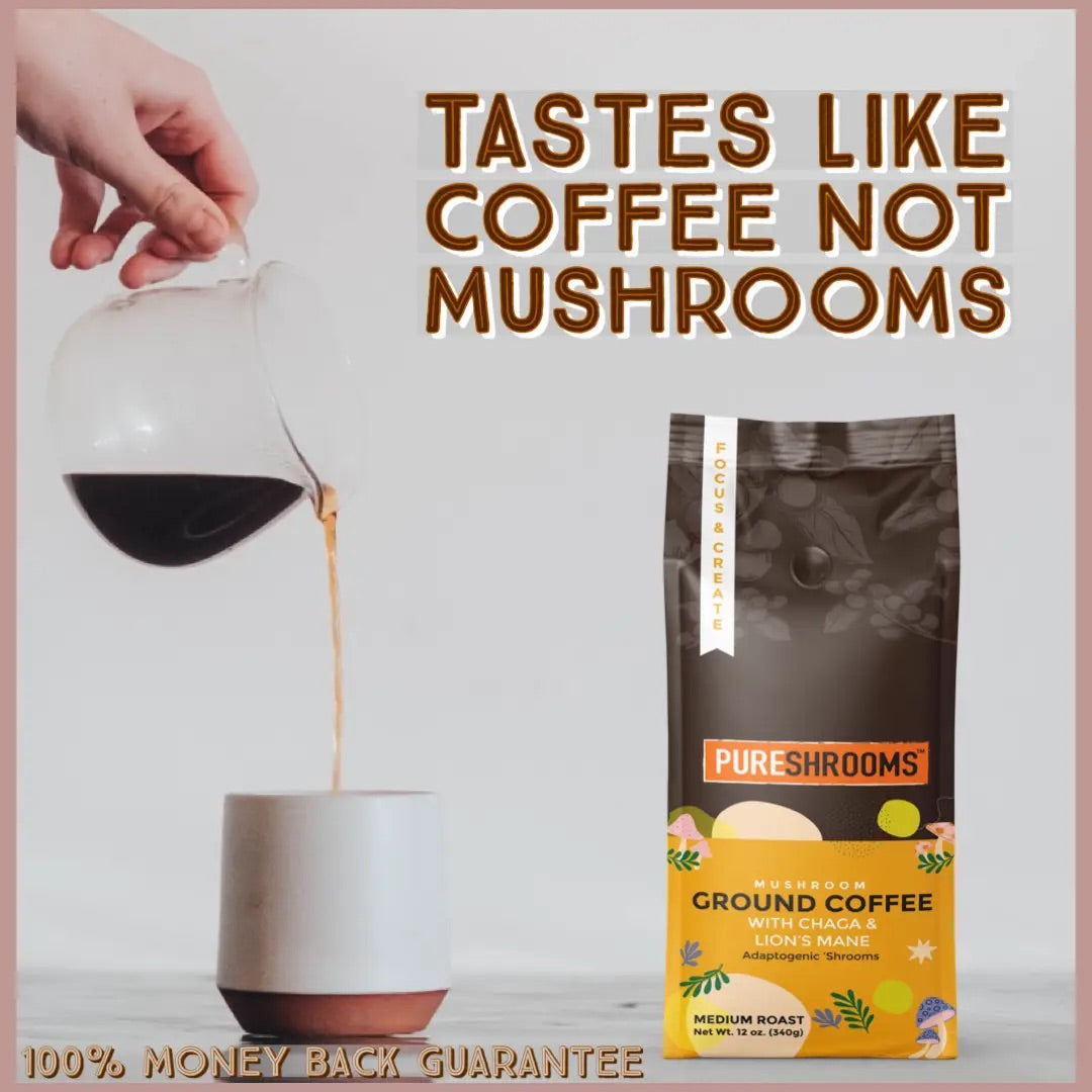 PureShrooms Focus & Create Mushroom Ground Coffee - Mushroom Coffee & Tea