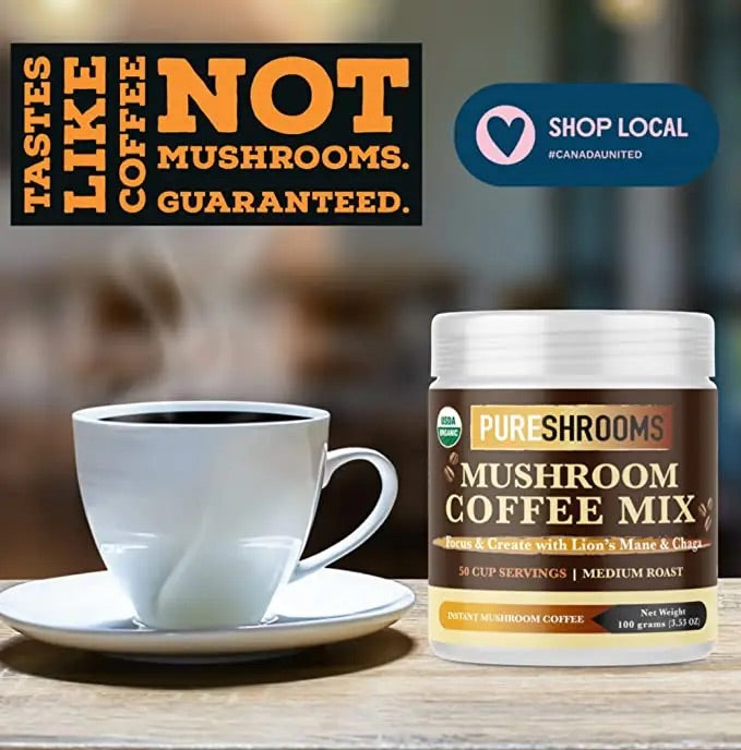 PURESHROOMS - Mushroom Coffee with Lion's Mane and Chaga - Mushroom Coffee & Tea