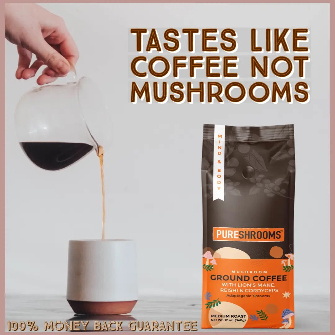 PureShrooms Mind & Body Mushroom Ground Coffee - Mushroom Coffee & Tea