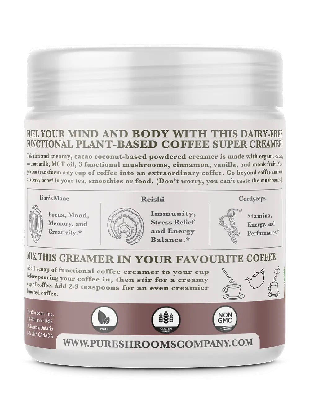 PureShrooms Functional Super Coffee Creamer (Cacao) - Mushroom Coffee & Tea