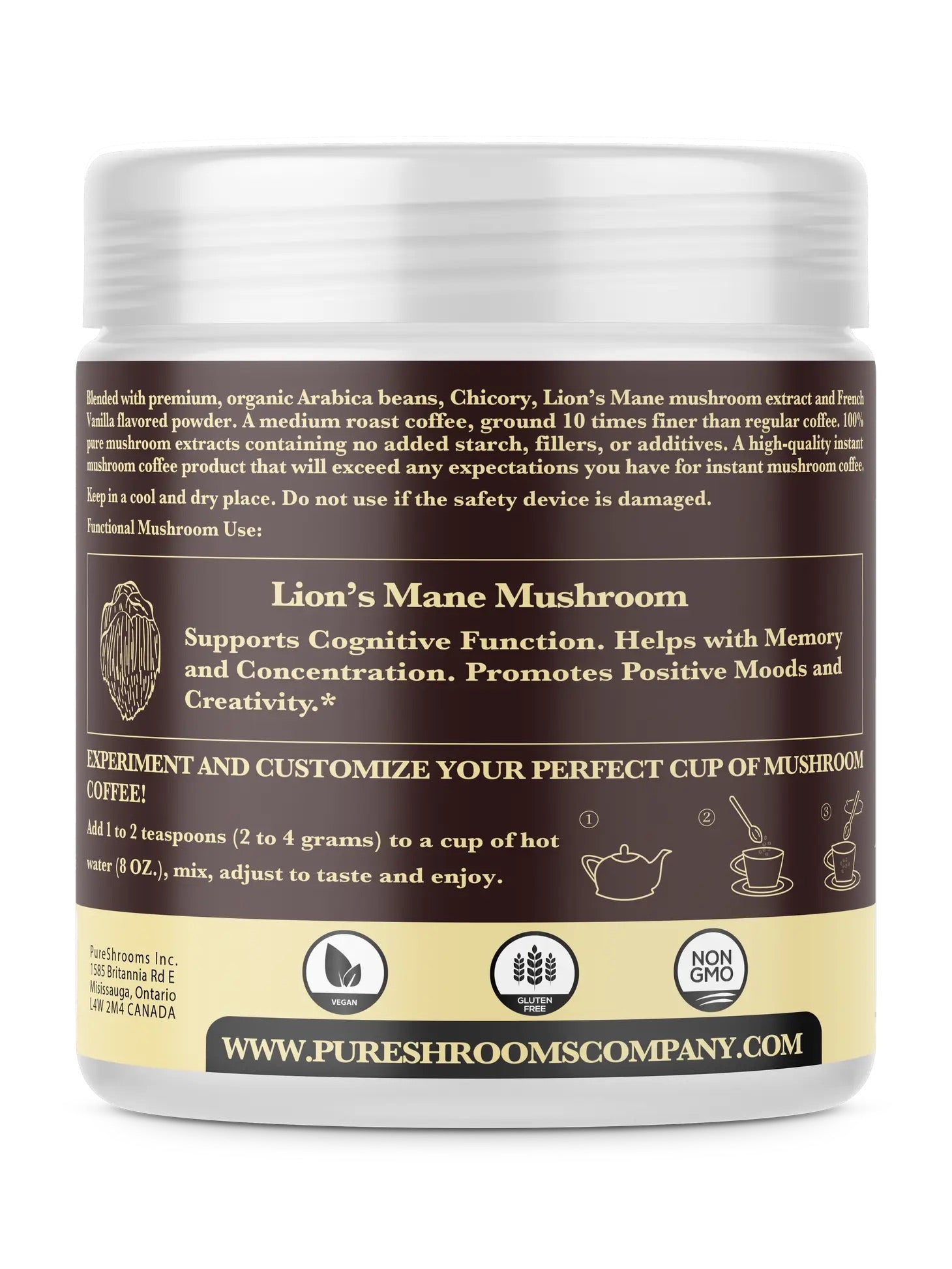 PureShrooms French Vanilla Mushroom Coffee w/ Lion's Mane - Mushroom Coffee & Tea