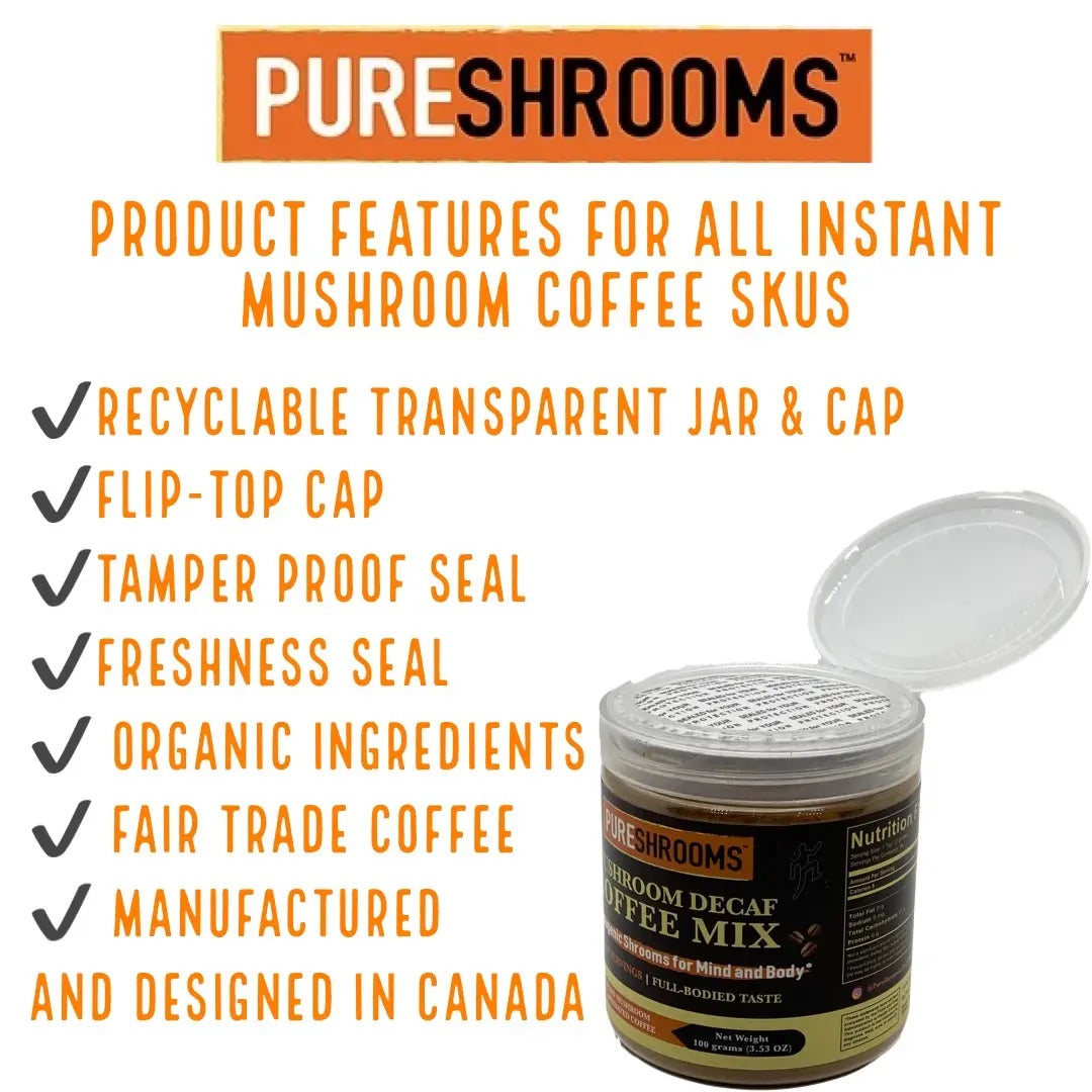 PURESHROOMS - Mushroom Decaf Coffee w/ Lion’s Mane & Cordyceps - Mushroom Coffee & Tea